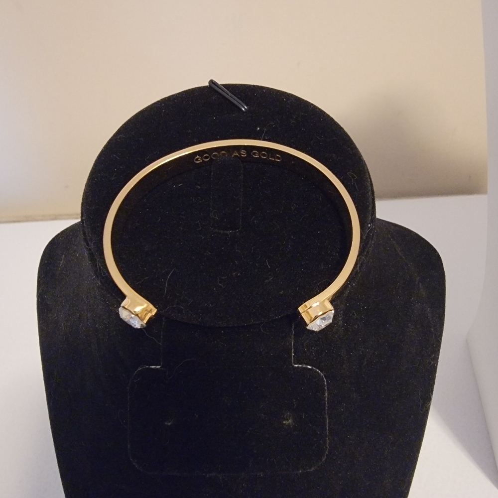 Good As Gold Cuff Bracelet Gold Tone Crystal Ends Spade Mark